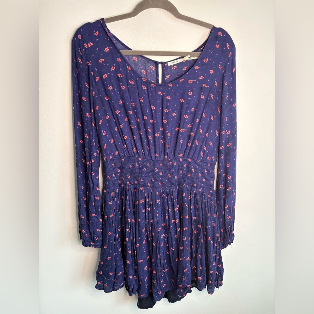 Kimchi Blue Short Blue Long Sleeve Floral Dress - Large